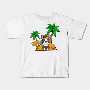 Funny french bulldog is on a deserted island Kids T-Shirt